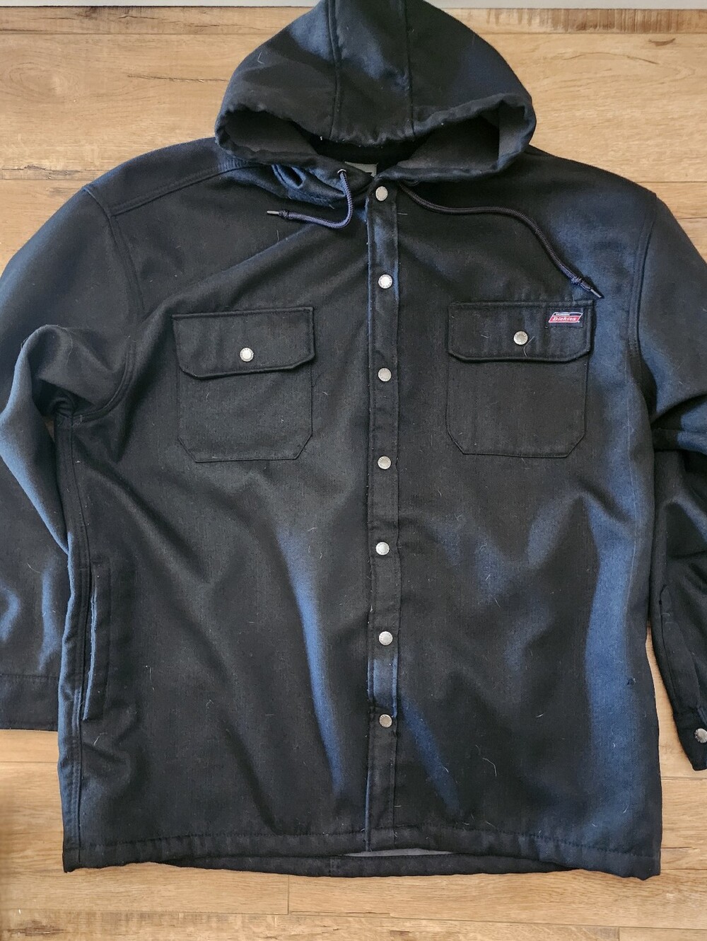 RARE ALL BLACK Dickies Jacket Chore Canvas Workwear Lined Hooded Jacket Men 2XL